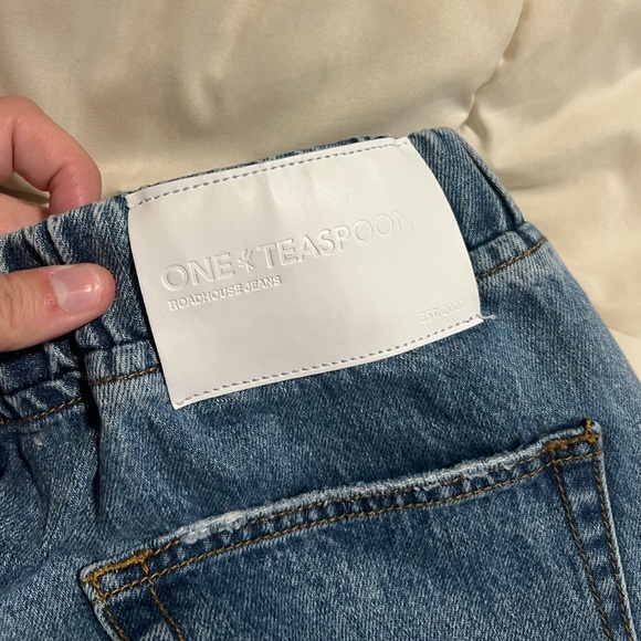 ONE TEASPOON Roadhouse Light Wash Pull-On Wide Leg Jeans w/ Slit Bottoms - Picture 7 of 7